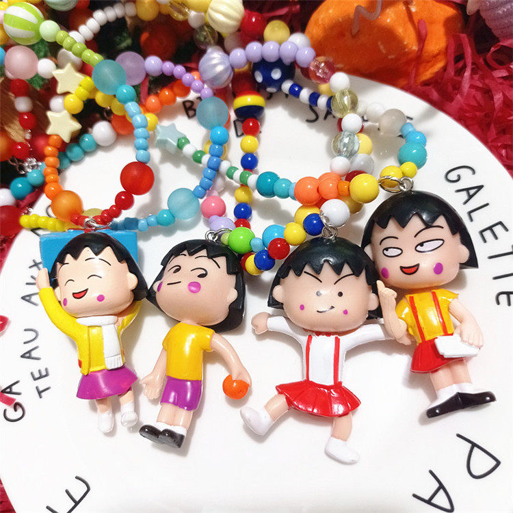 ins日系童趣卡通可爱樱桃小丸子彩色糖果珠子搞怪项链颈链锁骨链