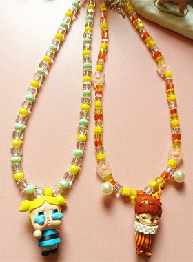 原创手作卡通泡泡玛特水晶项链女