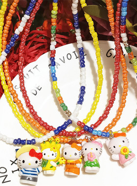 手作kitty猫咪珠光彩色串珠项链