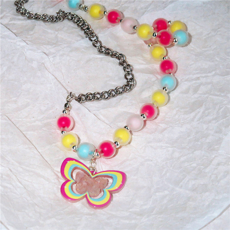 原创复古千禧辣妹彩色蝴蝶糖果珠子链条拼接甜酷项链颈链锁骨链女