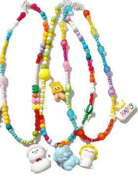 雪人小象小白兔彩色糖果珠子项链