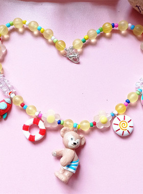 沙滩度假泳装达菲熊磨砂串珠项链