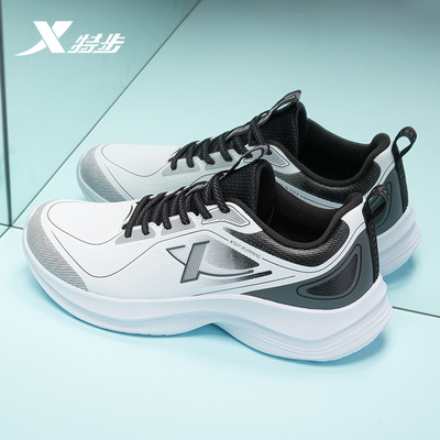 跑鞋特步男鞋运动皮面防水黑色男