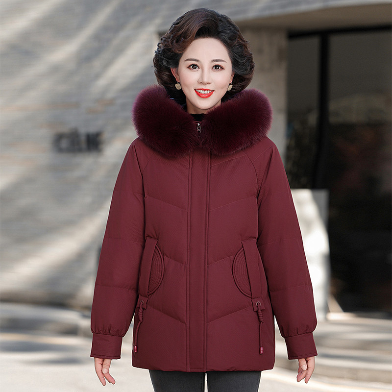 妈妈冬装羽绒服中长款大毛领外套