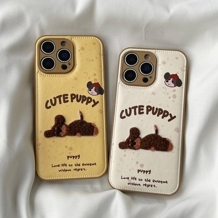 皮纹刺绣小狗oppoReno15手机壳FindX9/X8S+新款Reno14/13皮质Reno9/11pro小众可爱女7/6硅胶全包防摔10保护套