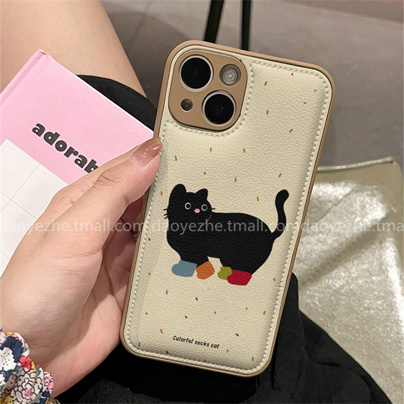 秋冬皮纹泼墨猫咪vivoX200手机壳X100/S20新款S19/S17可爱X90S创意男女款S18小众X80皮质S15防摔S16pro高级感