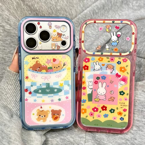 花朵兔轻松熊适用苹果17/16promax手机壳iPhone15可爱14pm透色FindX9/X8小米17全包13防摔华为pura90/80pro女