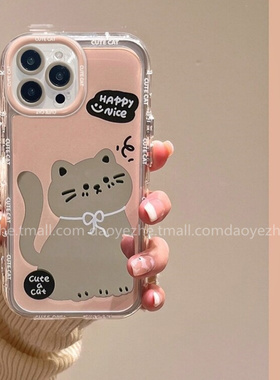 ins风卡通猫咪镜面适用于小米15手机壳K70e/13创意补妆镜note14新款小众K60硅胶红米K50女12X防摔K40pro+全包