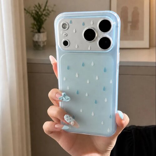 蓝色雨滴适用苹果17/16promax手机壳iPhone15/14pm简约透明磨砂FindX9/X8小米17pro全包硅胶华为pura90/80/70