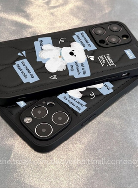 秋冬黑色羽绒服铃铛小狗适用小米15手机壳k80/14高级感皮质13/K70e新款K60创意红米K50男女12X防摔K40pro全包