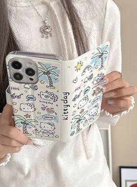 KT猫小新翻盖皮套适用小米17promax手机壳K90/15新款K80可插卡note14女K70创意折叠支架红米Turbo4全包13防摔