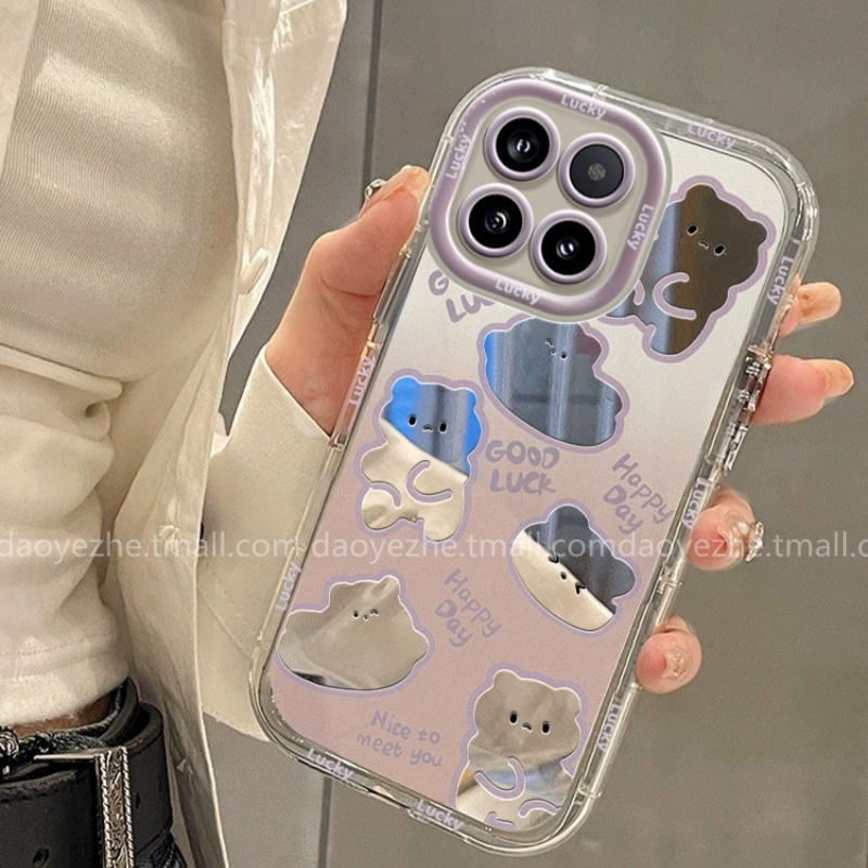 紫芋小熊镜面适用华为mate70手机壳Pura70新款P60/P50e创意nova13荣耀300补妆镜8防摔12全包11女40硅胶90pro