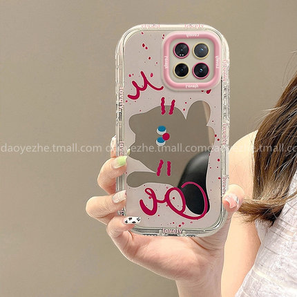 泼墨猫咪镜面oppoReno14手机壳Reno13/12新款FindX8S+防摔镜面Reno9小众11补妆镜10/7女可爱创意硅胶8pro全包