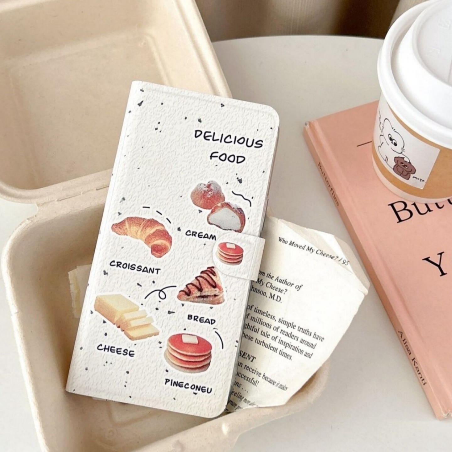 牛角面包适用华为Pura80手机壳mate70翻盖皮套P60插卡nova14小众创意13荣耀400折叠支架P50e创意12/11女90pro