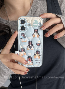 羽绒服蓝色滑雪企鹅适用小米15手机壳k80/note14皮质13/K70e新款K60可爱红米K50男女12X防摔K40pro全包高级感