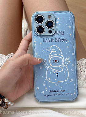 皮纹蓝色可爱雪人适用小米17promax手机壳k80/15皮质13新款K70气垫K60硅胶红米note14小众女款12S防摔K40全包