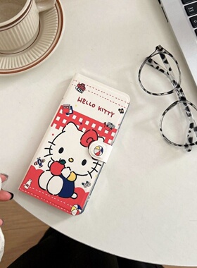 抱熊凯蒂猫翻盖皮套oppoReno15手机壳FindX8S+新款Reno14女13创意FindX9折叠支架11/10防摔卡通插卡12pro全包