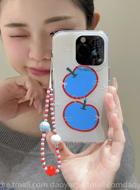 蓝色苹果插画适用小米15手机壳K80新款14链条K70女note13小众K60硅胶红米K50高级感12S创意双层K40pro保护套