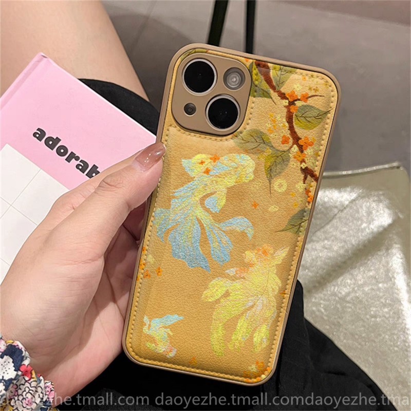 皮纹国潮风金色锦鲤vivoX300手机壳X200S/S30新款S20/S17全包X90创意S18小众女X100皮质S19防摔S16pro高级感