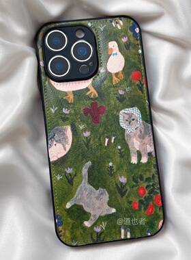 皮纹绿地猫咪oppoReno15手机壳FindX9/X8S+新款Reno14/13皮质Reno11pro小众高级感可爱7硅胶全包防摔10保护套