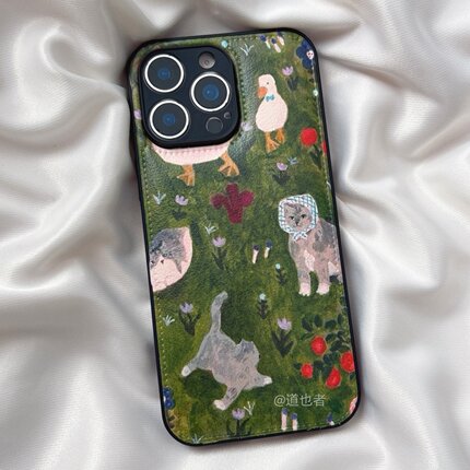 皮纹绿地猫咪oppoReno15手机壳FindX9/X8S+新款Reno14/13皮质Reno11pro小众高级感可爱7硅胶全包防摔10保护套