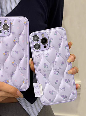 韩风小众羽绒服小碎花oppoReno15手机壳FindX9/X8S+新款Reno14/12高级感皮质Reno9/8防摔硅胶秋冬10pro保护套