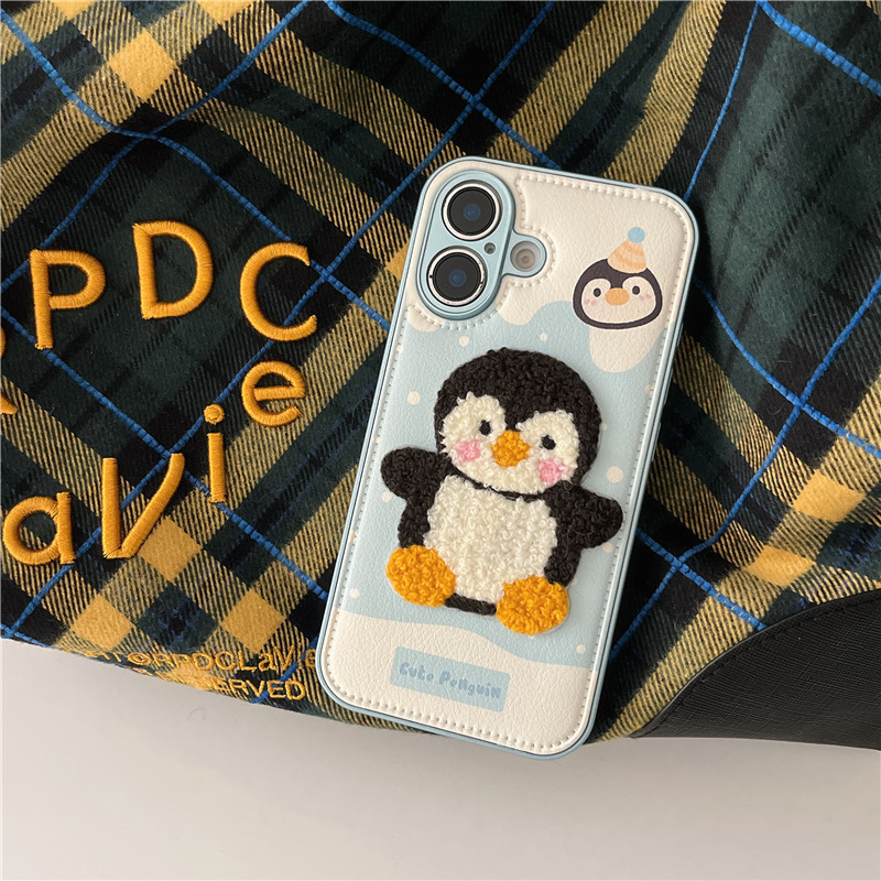 充棉皮纹防摔设计冬天下雪企鹅图案