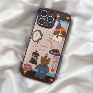 小众卡通女Reno11硅胶7全包6防摔10保护套 13皮质FindX8S 皮纹小熊星星oppoReno15手机壳FindX9pro新款 Reno14