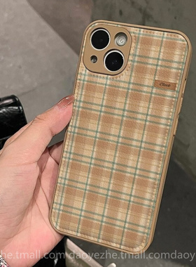 秋冬皮纹复古棕色格纹适用华为mate70手机壳Pura80/60新款nova15女14荣耀400高级感P50e防摔男13/12皮质90pro