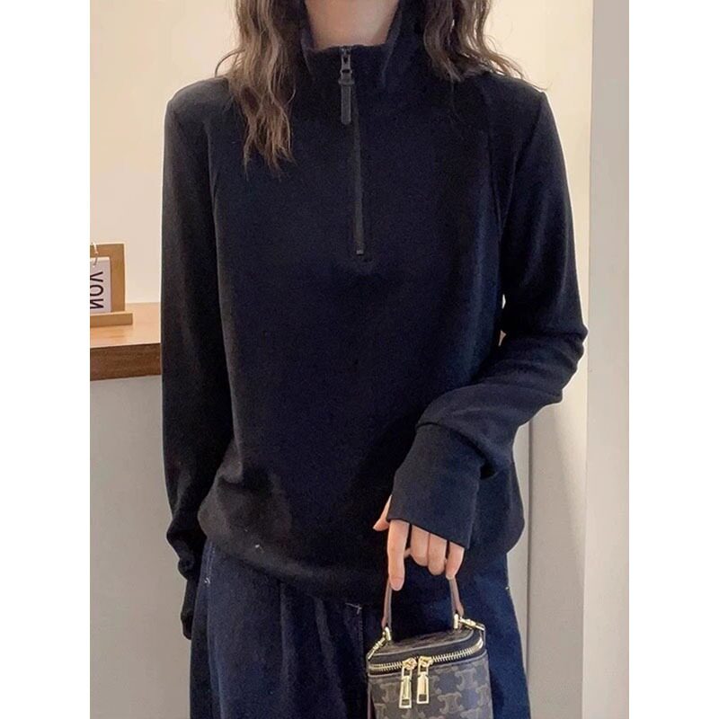 晨领冲量款罗纹德绒1X1半拉链打底衫女内搭秋冬新款长袖