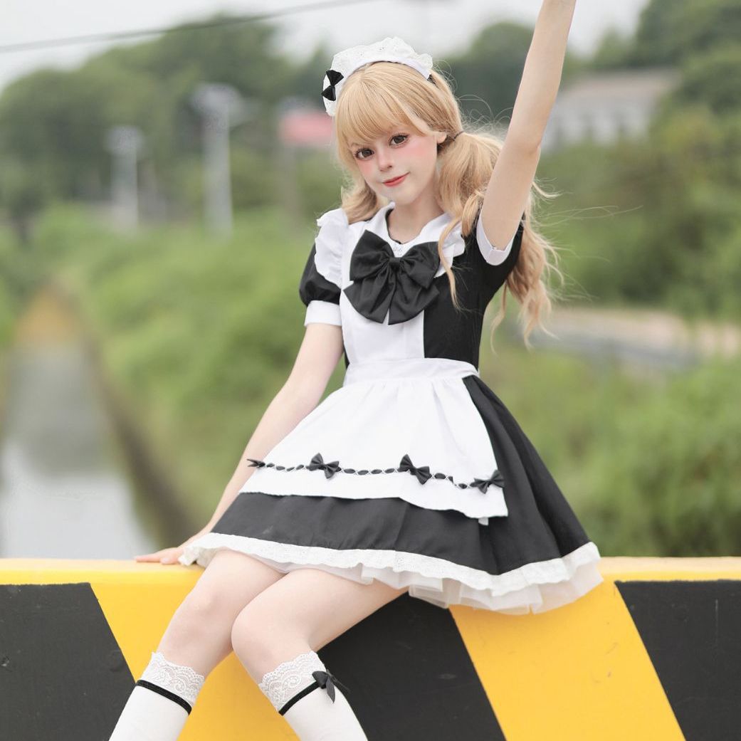 日系甜美可爱粉白女仆装cosplay洛丽塔lolita二次元软妹女佣制服