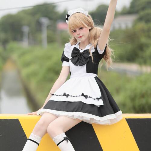 日系甜美可爱粉白女仆装cosplay洛丽塔lolita二次元软妹女佣制服