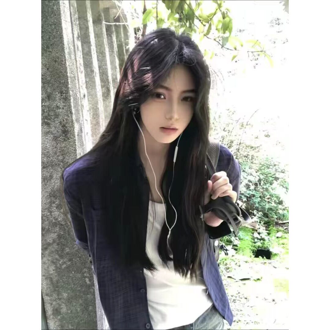 新款冷淡系2026高级实价格子深蓝色复古日系上衣衬衫早秋感女