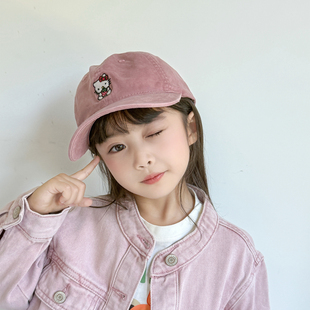 复古水洗儿童棒球帽春秋季 可爱猫咪女童帽子户外遮阳女孩鸭舌帽潮