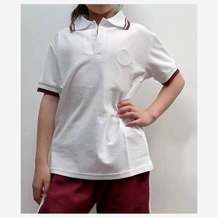 上海松江校服小学夏季短袖T恤酒红边短袖.