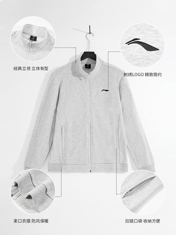 LI NING JACKET 남성 봄 가을 2024 새로운 스웨터 카디건 스탠드 칼라 탑 스포츠 자켓 남성 가을 겨울 플러스 벨벳