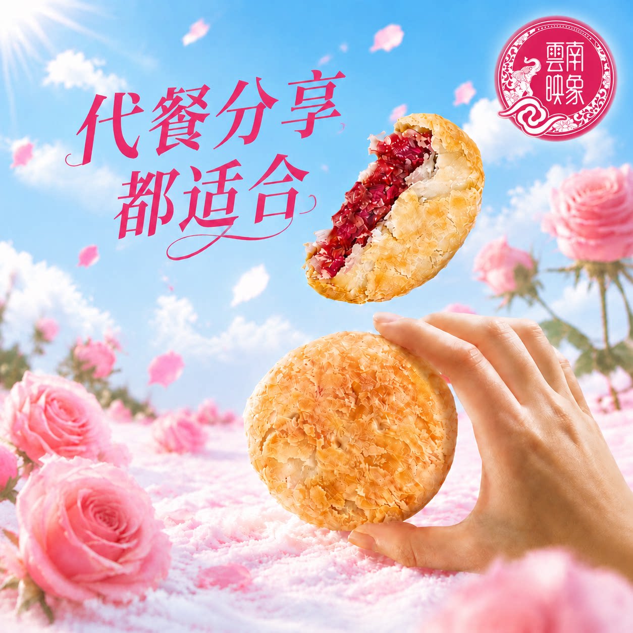 映象云南特产鲜花饼散装玫瑰花糕点早餐代餐分享整箱包邮大个50克