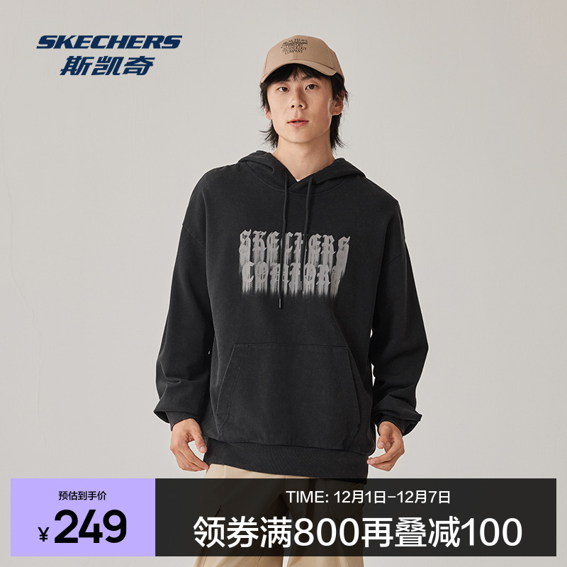 斯凯奇连帽卫衣2025秋季中性款套头宽松舒适实用帽绳标识印花设计