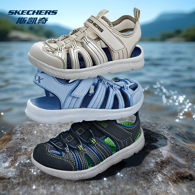 斯凯奇溯溪鞋夏季童鞋男女沙滩鞋青少年时尚百搭软底休闲运动凉鞋
