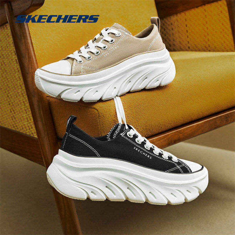 Skechers斯凯奇女土时尚休闲透气舒适轻质缓震增高厚底运动帆布鞋