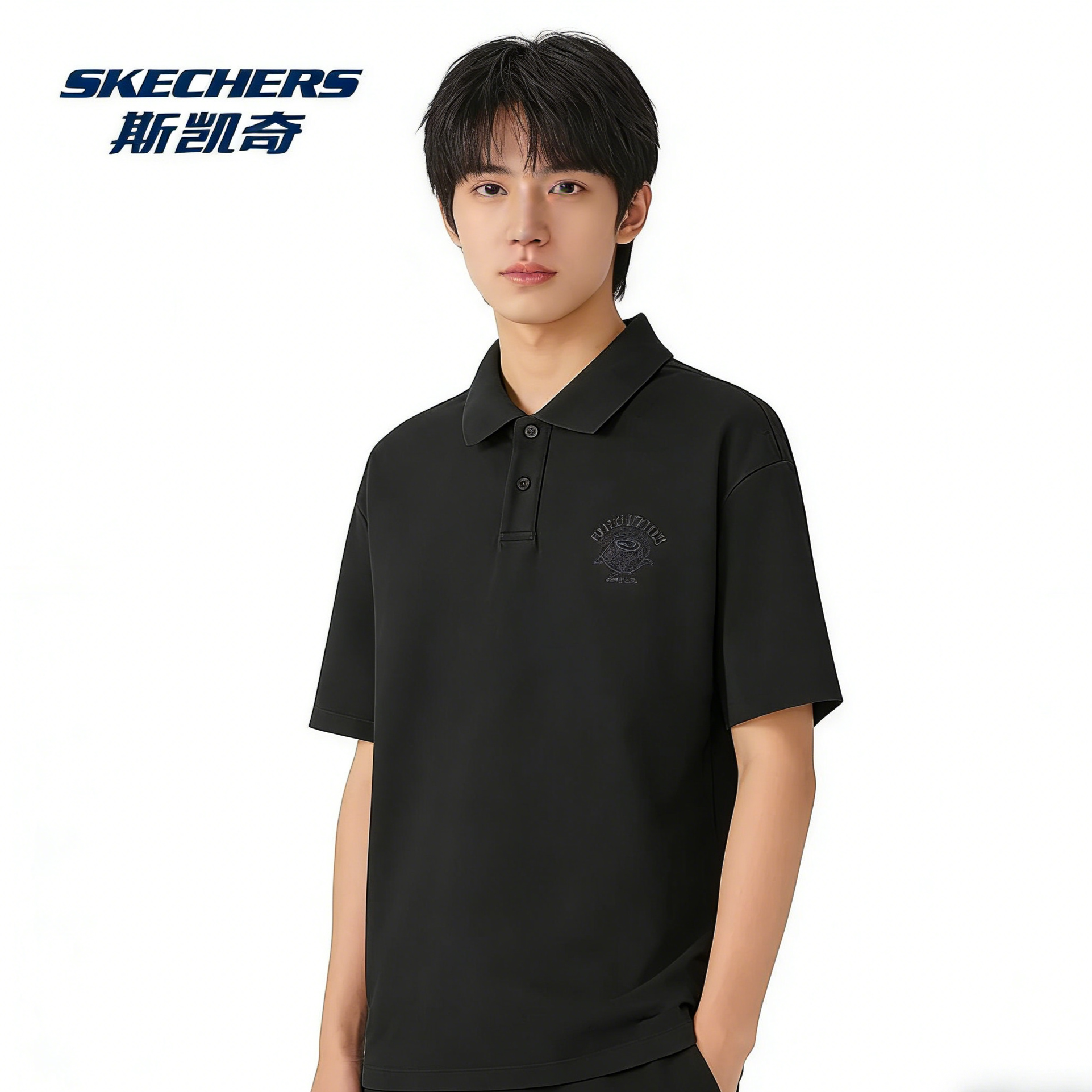 斯凯奇男士短袖POLO衫正品春季新款运动休闲简约风格针织棉短袖衫