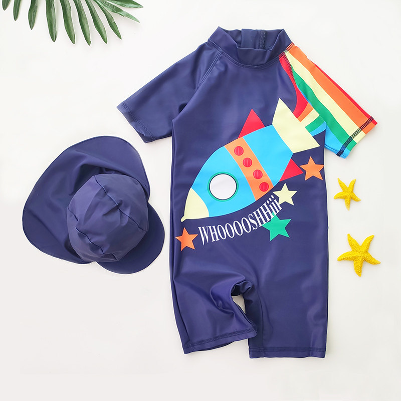 速发儿童防晒男童游泳裤中小泳男孩童宝连体沙滩速干游宝套装