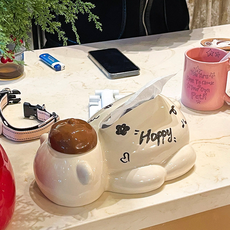 高档轻奢高级感餐巾纸盒涂鸦熊陶瓷纸巾盒牙签牙线盒客厅创意家用,收纳整理,纸巾盒,淘宝优惠券,粉丝福利购,淘宝优惠卷