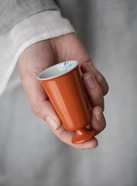 福玉龙高足陶瓷闻香杯中式手绘茶杯聚香杯功夫茶品茗杯主人杯酒杯