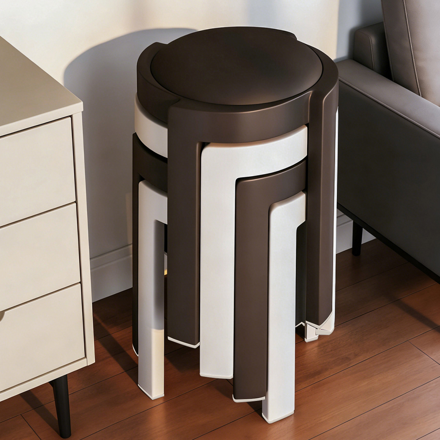 塑料凳子可叠放软包圆凳加厚家用结实耐用轻奢高级感餐桌备用椅子,住宅家具,风车凳,淘宝优惠券,粉丝福利购,淘宝优惠卷