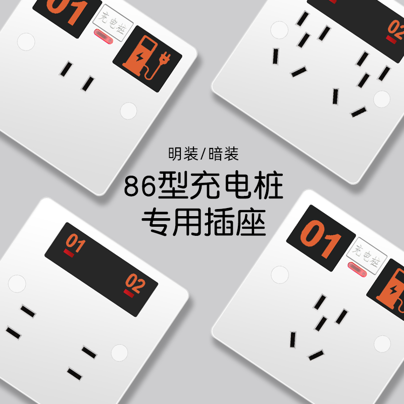 86型电动车充电桩充电站户外专用防水防雨充电插座明暗装五孔十孔
