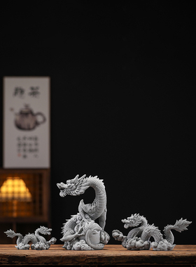 绿色砂岩中国风吉祥动物盘龙吉祥龙神龙园艺鱼缸景观装饰茶室茶桌