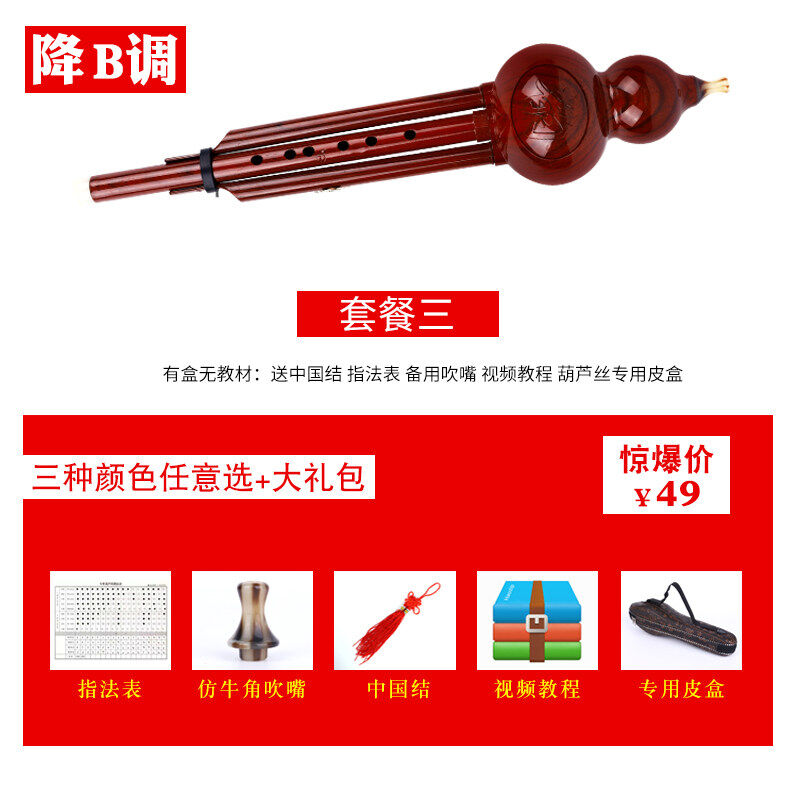 葫芦丝学生初学入门成人考级演奏胶木乐器仿红木降B调套餐三