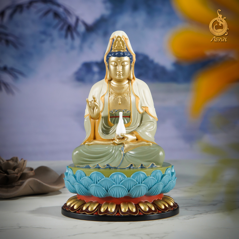 黄铜摆件《娑婆三圣之观音》客厅摆件家居佛像装饰品供奉家用