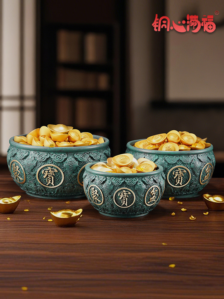 全铜《财富聚宝盆》客厅桌面铜摆件家居装饰工艺品办公室开业礼品,家居饰品,桌面摆件,淘宝优惠券,粉丝福利购,淘宝优惠卷